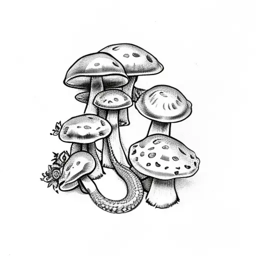 Mushrooms With Snake And Flowers