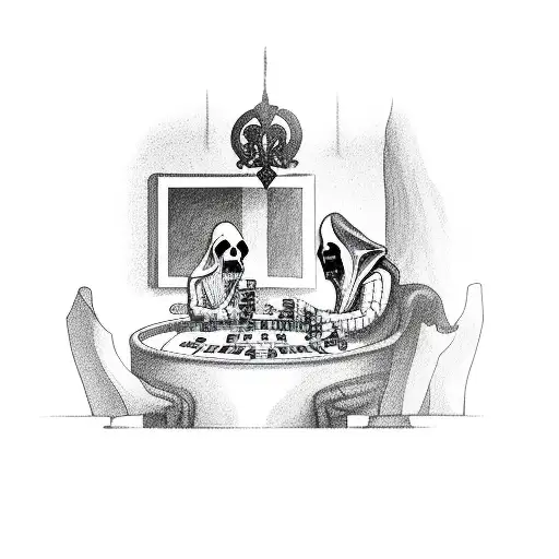 Grim Reaper Playing Poker In Cemetery