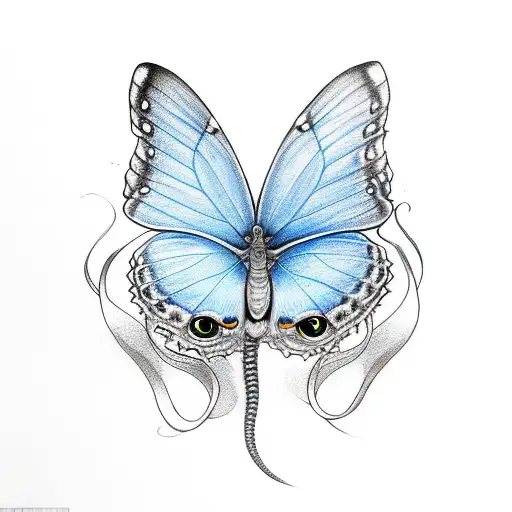 Beautiful Blue Butterfly On Top Of A Beautiful Snake
