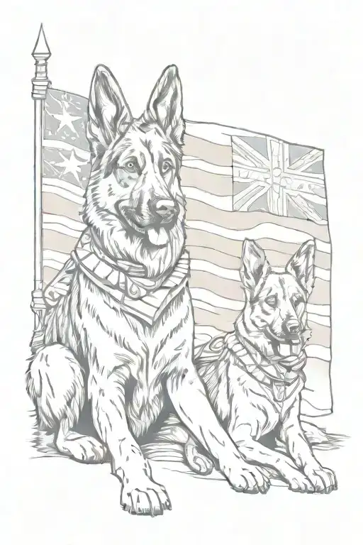 Soldier Sitting With German Shepherd Dog With Australian Flag