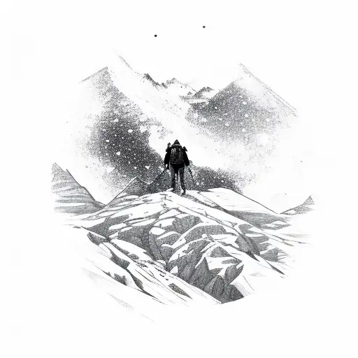 A Hiker Reaching The Top Of A Mountain With The Northern Lights Shining Brightly