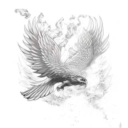 A One Wing Broken Phoenix Diving Up From Flames