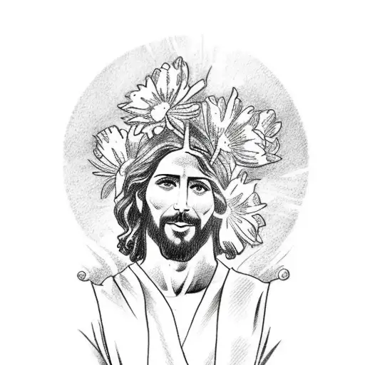 A Sketch-style Tattoo Of Jesus Holding A Globe With Flowers Blooming From It