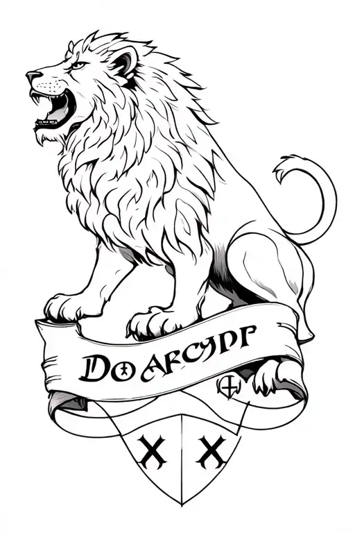 Norse Mythology Inspired Tattoo Featuring Lion With 3 Runes And A Banner To Place A Name