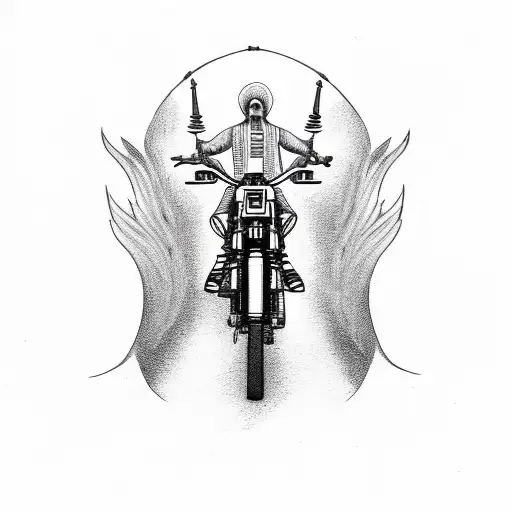Christian Cross With Flaming Horse Motorcycle