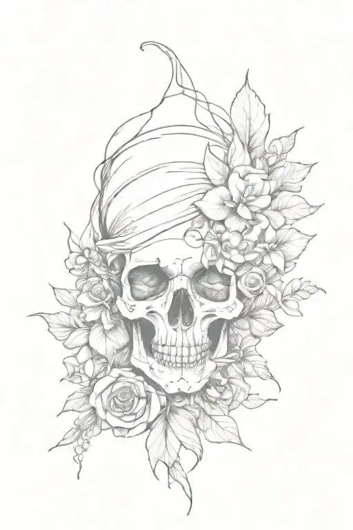 Skull Woman Flowers Intertwined
