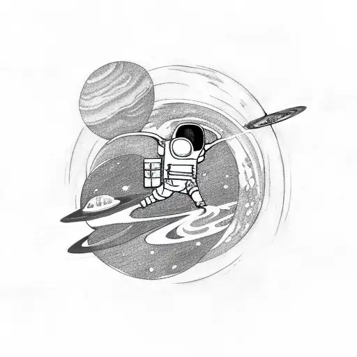 A Sleeping Astronaut Floating In Space With Saturn In The Background