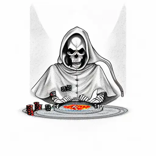 Grim Reaper Playing Poker On Tombstone