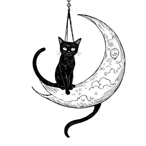 Black Cat Hanging Off A Cresent Moon