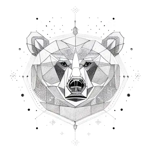 A Sketch Style Bear With Geometric Dotwork Accents