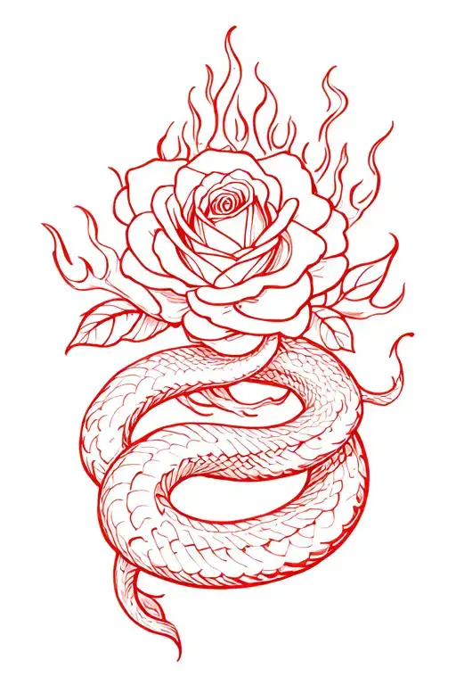 Rose Snake Intertwined With Flames On Top