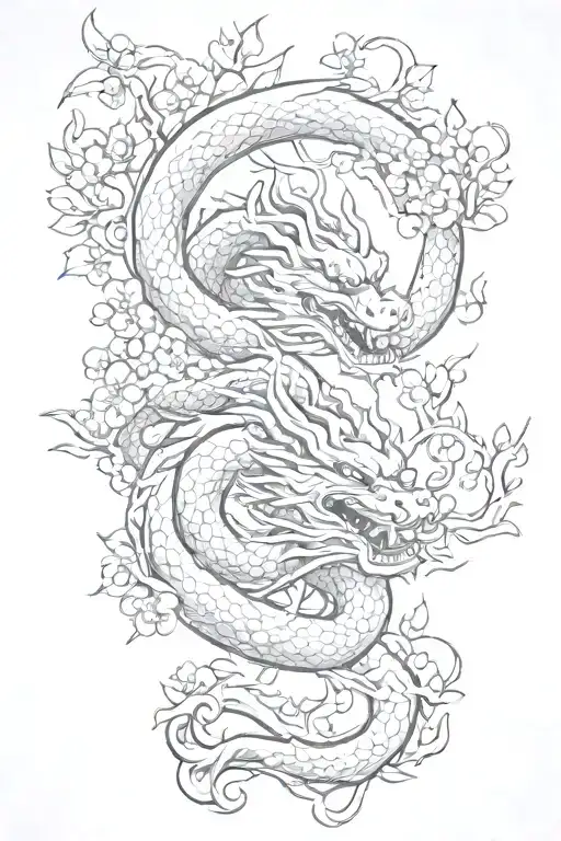 Plum Blossom And Chinese Dragon