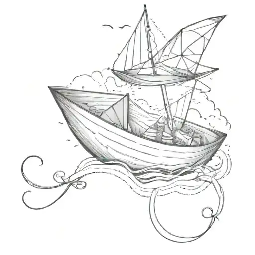 Tiny Outline Paper Boat And Infinity Symbol Combined