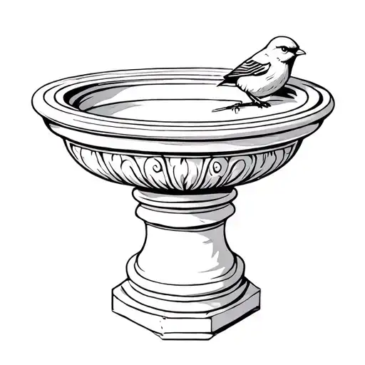 Stencil Of Stone Bird Bath With Finch Bird