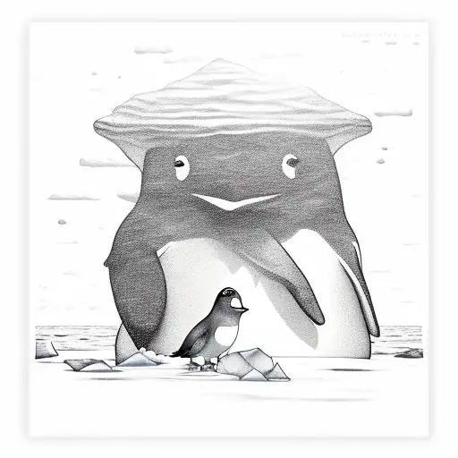 Line Penguin On The Iceberg In The Ocean