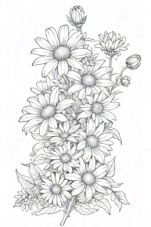 Small Bouquet Of Daisy Flowers And Honeysuckle