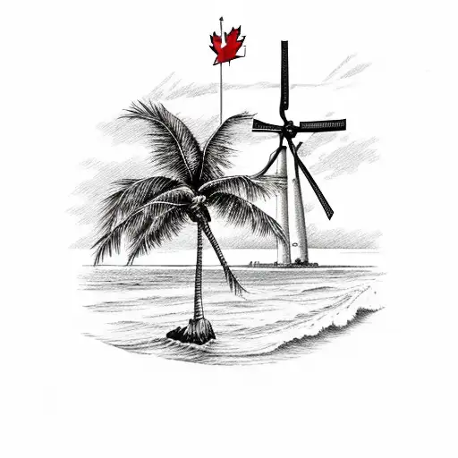 Maui Beach With Palm Tree And Dutch Windmill And Canada Flag And Initials Rn2t