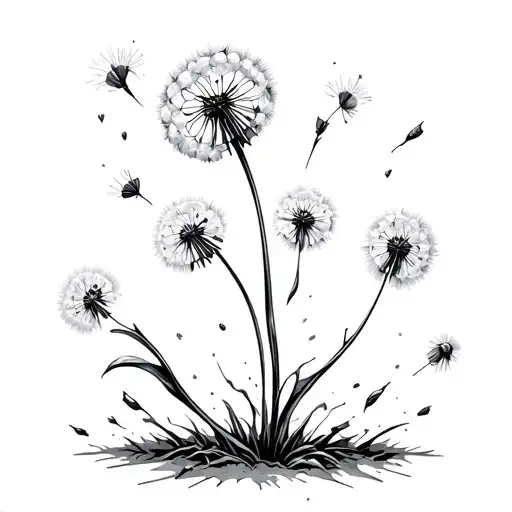 Young Dandelion Growing Out Of Crack In Concrete Viewed From Above