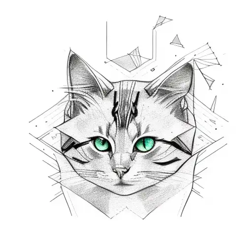 Minimalism Sketch Tattoo Cat Ears Green Eyes