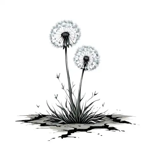 Dandelion Growing Out Of Crack In Concrete