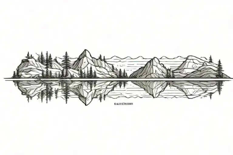 Small And Large Mountain Range With A Lower Tree Line Reflecting Into A Calm Lake