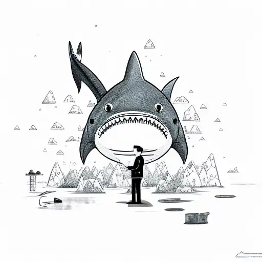 A Sad Shark Wearing A Suit Working On A Office