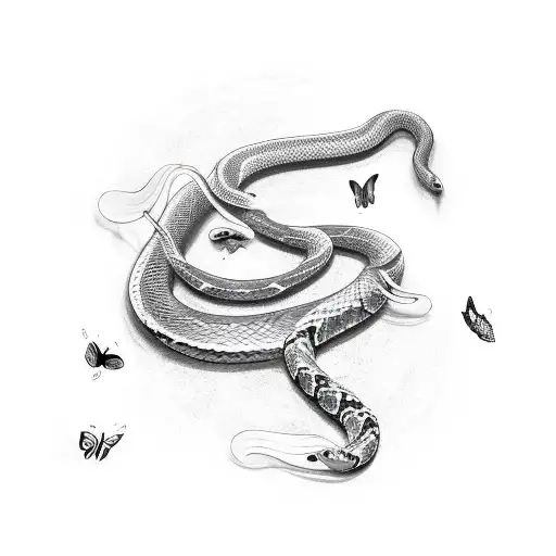 Katana With Snake Going Around The Blade And Where The Handle Is There Is Butterflies Flying Around