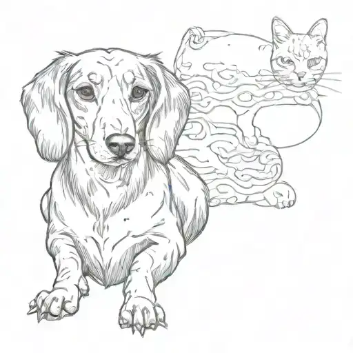 Dachshund And Cat Sitting