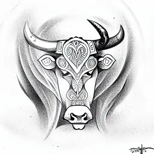 Taurus The Bull Large Back Tattoo With Ring In Nose And Muscular