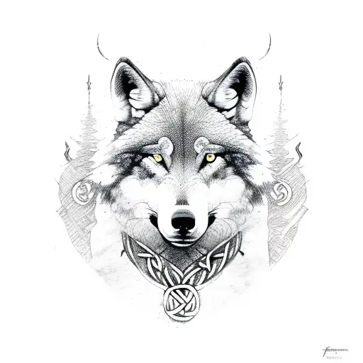 Trees Viking Runes Wolf