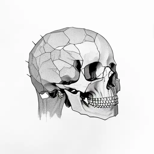 A Man Stabbed Through The Head Half Withering Away And The Other Half Of His Face Is A Skull