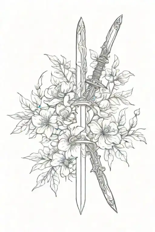 Sword And Branch With Flowers