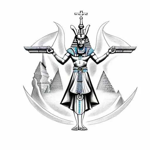 Anubis Holding Egyptian Cross And Ukrainian Herb