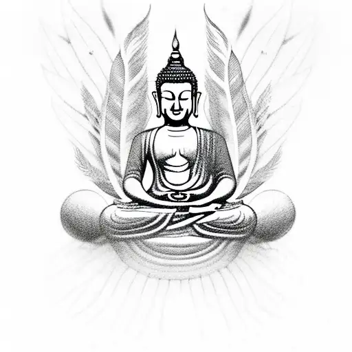 Pecock Feathers Coming Out From Buddha Meditating