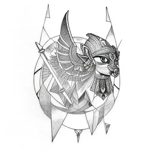 A Mesmerizing Blackwork Tattoo Featuring A Fusion Of Zelda And Egyptian Mythology