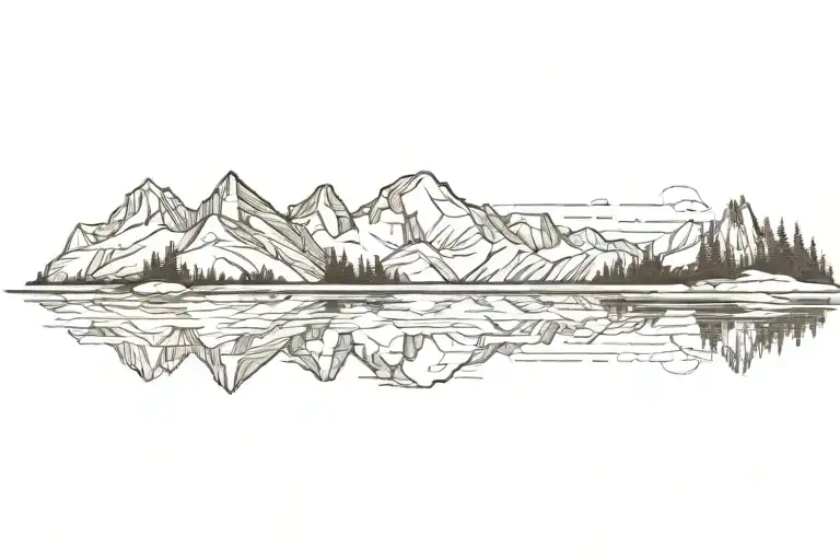 Small And Large Mountain Range With A Lower Tree Line Reflecting Into A Calm Lake