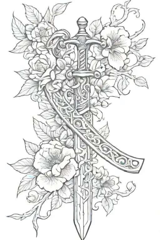 Sword And Branch With Flowers
