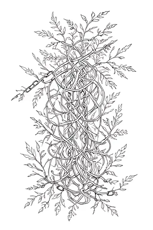 Broken Chain Overgrown With Plants Intertwined