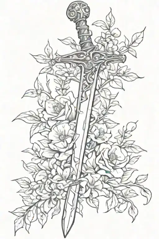 Sword And Branch With Flowers