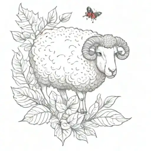 Sheep Finds A Ladybug On A Leaf