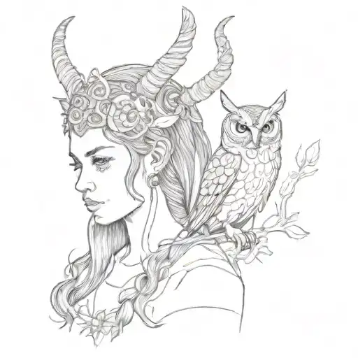 A Woman With Horns And An Owl