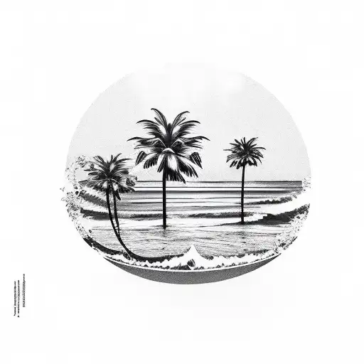 Sunset Waves Palm Trees