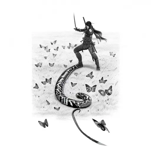 Katana With Snake Going Down It And Where The Handle Is There Is Butterflies