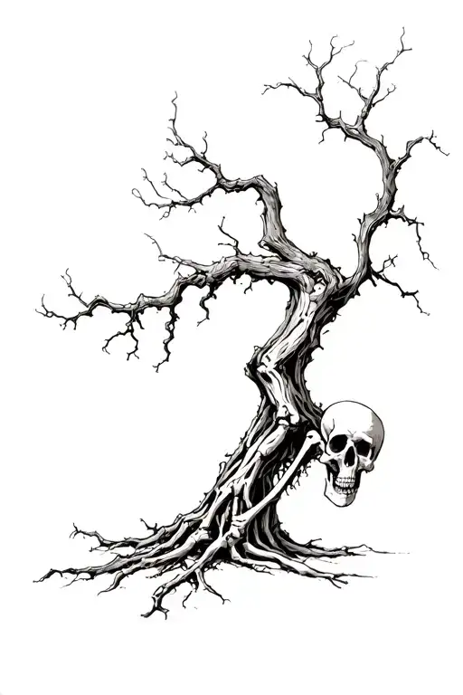 Old Dead Tree Growing Out Of Skeleton