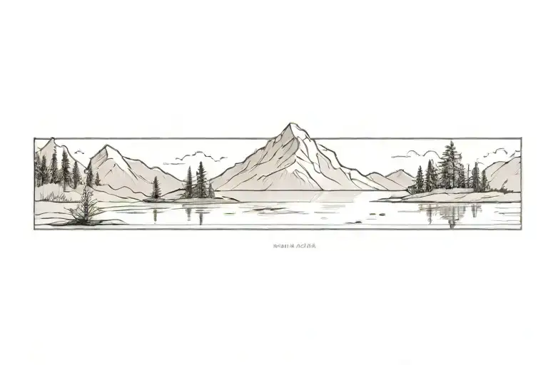 Small And Large Mountain Range With A Lower Tree Line Reflecting Into A Calm Lake