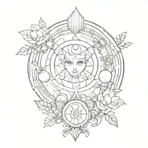 Luzzu Eye And Aquarius Zodiac Sign With Tree Of Life And Lotus Flower