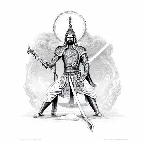 A Sketch-style Design Of Lord Kalki Wielding A Divine Sword