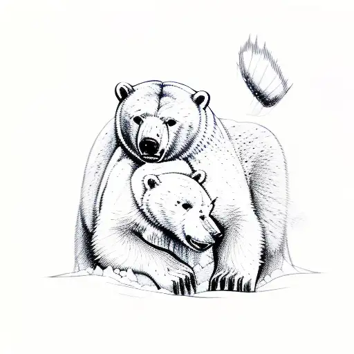 A Sketch Of A Polar Bear And A Wolverine Playing In The Snow