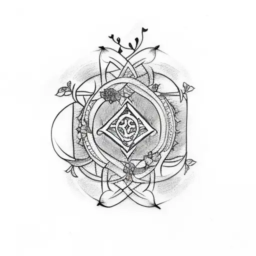 A Traditional Tattoo Of A Libra Symbol Intertwined With Vines And Flowers