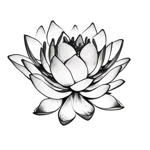 A Black And Grey Sketch Of A Lotus Flower Blooming From A Closed Bud